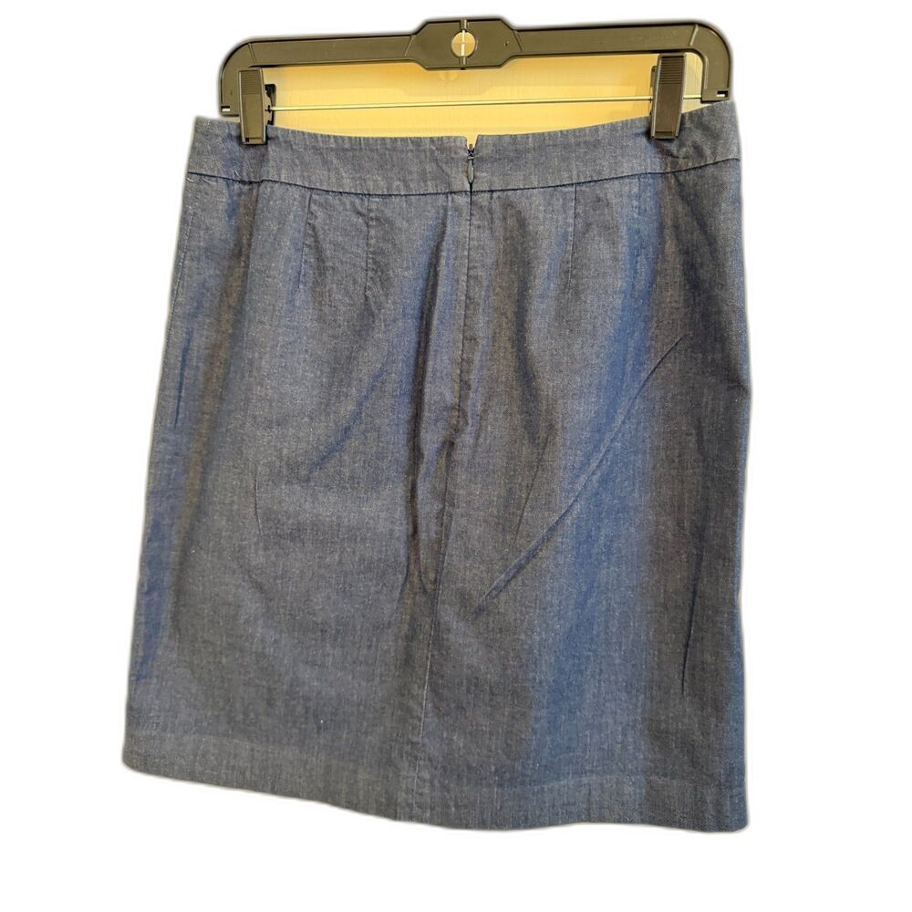 Ann Taylor LOFT Chambray Denim skirt Button Front Lined mid length S4 - Picture 2 of 8
